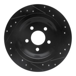 Ford Mustang Brake Rotor (1) - Rear Left - R1 Concepts - Drilled & Slotted - Black - `15-`23